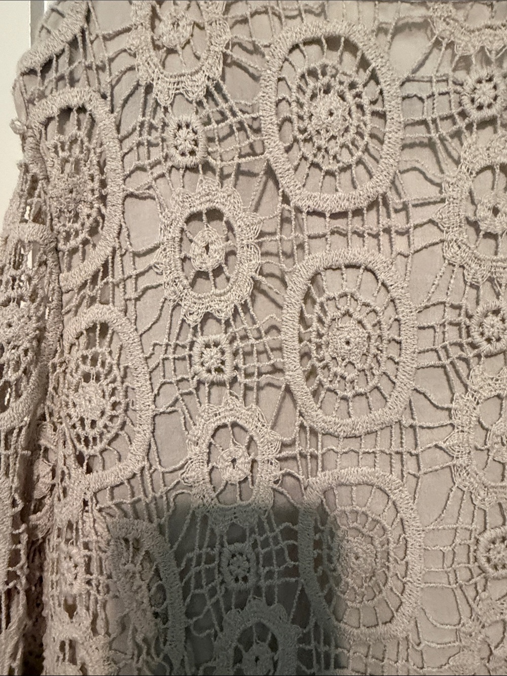 Peter Nygard Beige Crochet Knit Open-Front Beaded Cottagecore Bohemian Jacket - Picture 7 of 13